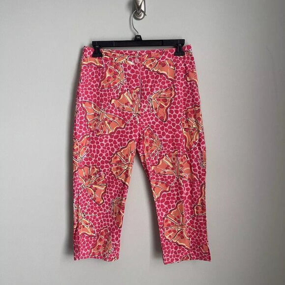 Lilly Pulitzer Pink Orange Butterfly Print Capri Pants - Picture 6 of 6